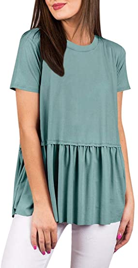 For G and PL Women Summer Causal Ruffle Flare Swing Top T Shirt
