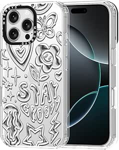 MOSNOVO Case for iPhone 16 Pro Max, [Buffertech 6.6ft Military-Grade Drop Protection] [Anti Peel Off Tech] Clear TPU Bumper Phone Case Cover Design - Silver Chrome Art (Flat Print)