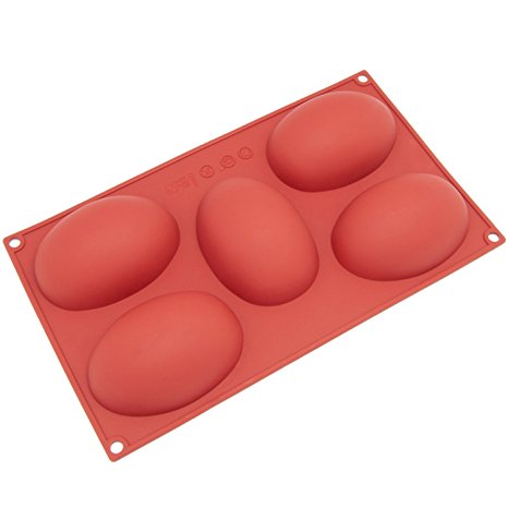 Freshware SL-115RD 5-Cavity Egg Shape Silicone Mold for Soap, Cake, Bread, Cupcake, Cheesecake, Cornbread, Muffin, Brownie, and More