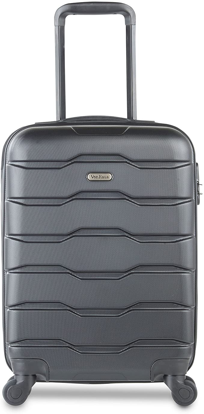 VonHaus Lightweight Travel Carry on Hand Cabin Luggage Hard Shell Cabin Suitcase Trolley Bag 55cm- Approved for Easyjet Ryanair Flybe, Black