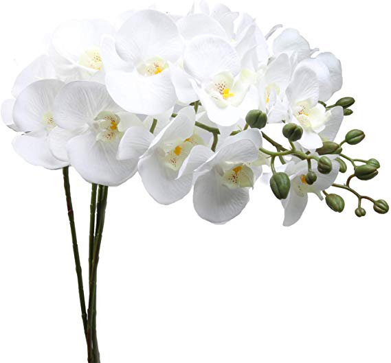 U'Artlines 38 Inch Artificial Phalaenopsis Flowers Branches Silk Orchids Flowers for Home Office Wedding Decoration,Pack of 4 (4pcs White)