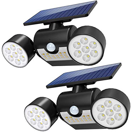 Solar Lights 30Led Sensor Motion Lights Spotlights 360 Angle Adjustable Wall Garden Lighting I65 Waterproof Indoor/Outdoor Security No Electricity Worry for Street Garage (Black,2packs)