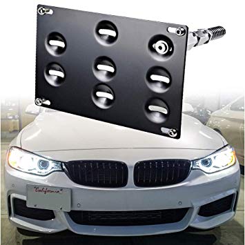 SIZZLEAUTO Front Tow Hook License Plate Relocator Bracket for BMW 12-18 3-Series F30, 14-18 4-Series F32 F33 F36, 11-18 5-Series F10 G30, 14-19 Mini Cooper F55 F56 Bumper No Drill Frame Mount Holder