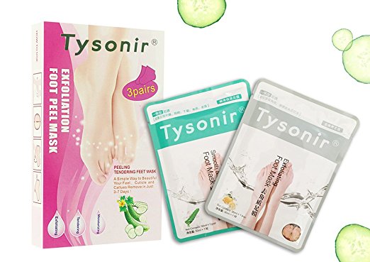Foot peel mask 3 pairs(2 Exfolianting and 1 Smooth&Care foot masks),Removes Dead Skin & Calluses,Get a soft foot same as baby's, In 1 Week,by Tysonir.