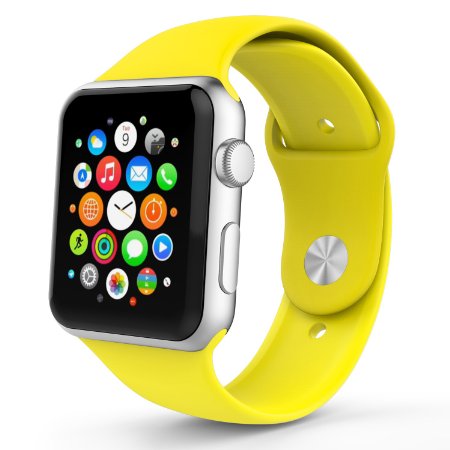 Apple Watch Band, MoKo Soft Silicone Fitness Replacement Sport Band for 38mm Apple Watch All Models, YELLOW (3 Pieces of Bands Included for 2 Lengths, Not Fit Apple Watch 42mm version 2015)