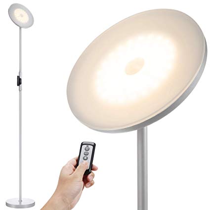 JOOFO Floor Lamp,30W/2400LM Sky LED Modern Torchiere 3 Color Temperatures Super Bright Floor Lamps-Tall Standing Pole Light with Remote & Touch Control for Living Room,Bed Room,Office（Platinum Silver）