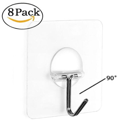Homder 13.2lb/6kg(Max)Transparent Super Heavy Duty Solid Glue No Scratch kitchen and Bathroom Hook ,Waterproof and Oilproof,Super Load Reusable for Bathroom Kitchen Wall (8 pcs)