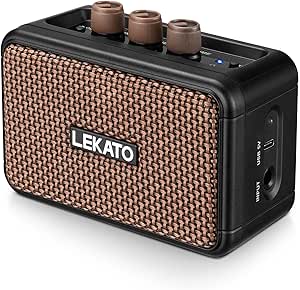 LEKATO Mini Electric Guitar Amplifier, Dual Speakers 5W, Rechargeable Guitar Amp Bluetooth with Clean Overdrive Effects,Retro Portable Small Guitar Amp for Practice