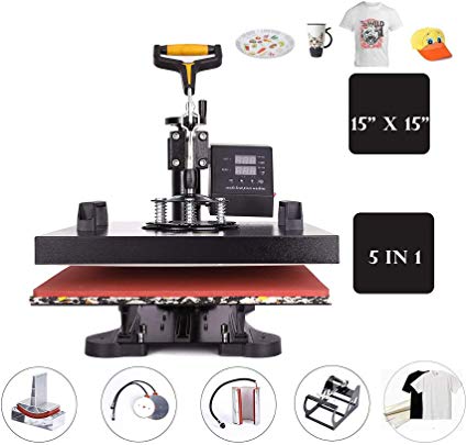 CO-Z 15 X 15 inch 5 in 1 Multifunctional Heat Press Machine 360 Degree Intelligent Audible Alarm Transfer Sublimation Printer Swing Away for T-Shirt/Mug/Hat Plate/Cap, 110V