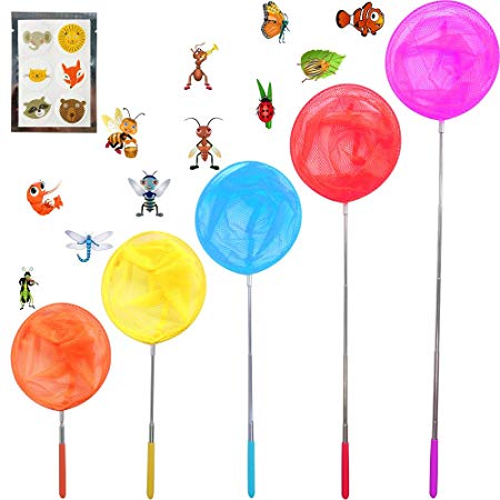 Yolafe Insect Nets, Telescopic Bug Nets for Kids to Catch Butterfly, Fish, Bumblebee, beetle, ladybird, caterpillar (5 Pieces, 5 Colors)