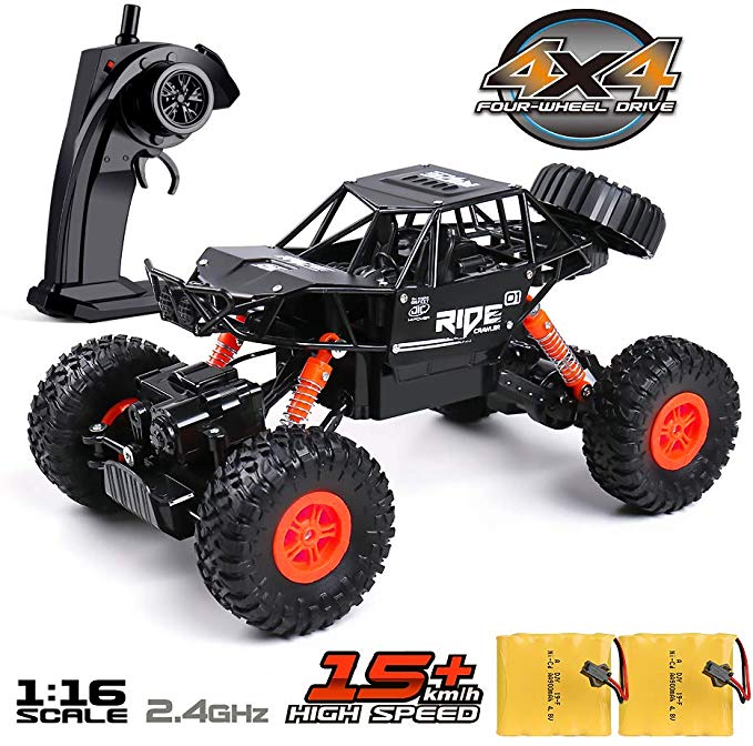 MaxTronic RC Cars Off-Road Rock Vehicle Crawler Truck 2.4Ghz 4WD 1:16 Radio Remote Control Racing Cars Electric Fast Race Buggy Hobby Car Toy Best Gift For Kids 2 × 4.8V Rechargeable Battery Included