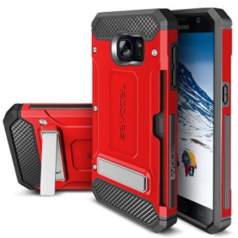 Evocel® Galaxy S7 Case [Explorer Series Pro] Premium Dual Layer Hybrid Protector [Metal Kickstand][Credit Card Slot] For Samsung Galaxy S7 (SM-G930), Red (EVO-SAMS7-CK03)