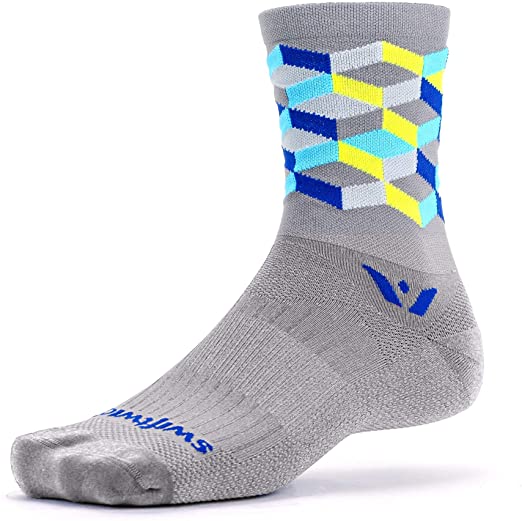 Swiftwick- VISION FIVE Running & Cycling Socks for Men & Women- Fast Dry, Cushioned, Crew