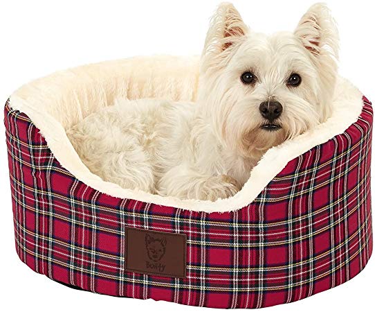 Bunty Heritage Tartan Soft Fur Fleece Dog Bed Washable Pet Basket Mat Cushion - Red - Small