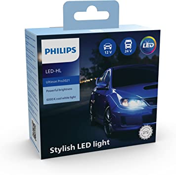 Philips Ultinon Pro3021 LED Car Headlight Bulb (H7), cool white light of 6.000K, set of 2