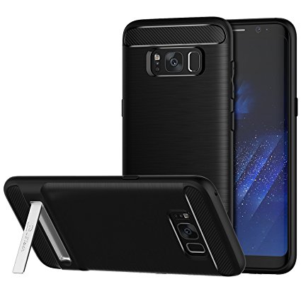 Galaxy S8 Case, JETech Super Protective Case Cover with Metal Kickstand, Shock-Absorption and Carbon Fiber Design for Samsung Galaxy S8 (Black) - 3456