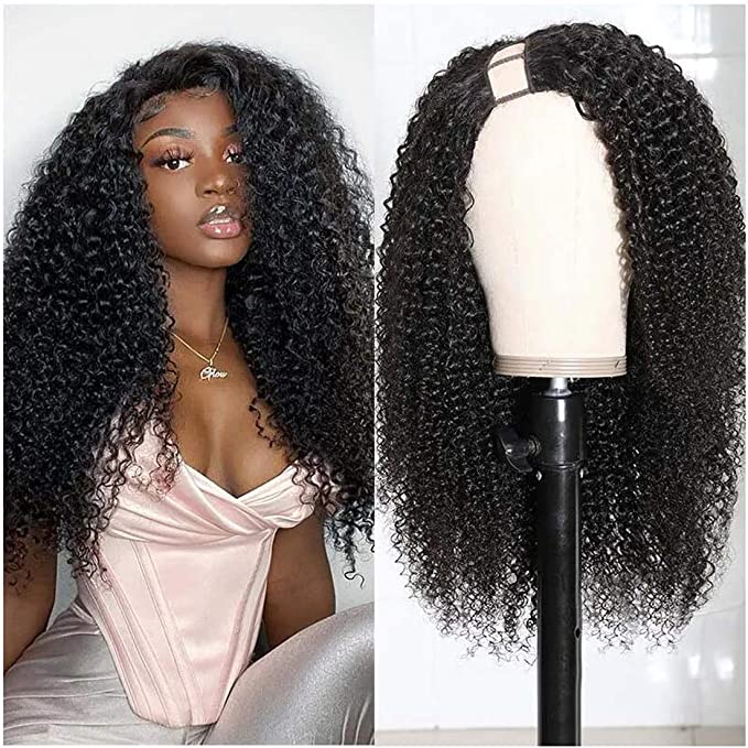 Beauty Forever Kinky Curly Human Hair Wig Right Side U Part Wig Glueless Full Head Clip in Human Hair Wigs 2x4 Opening Size 150% Density 100% Virgin Human Hair Wig Natural Color 12 Inch