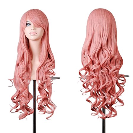 Rbenxia Curly Cosplay Wig Long Hair Heat Resistant Spiral Costume Wigs Pink 32" 80cm