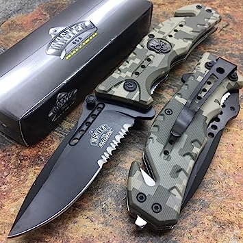 MASTER USA Army ACU Camo Skull Medallion Hunting Tactical Rescue Pocket Knife