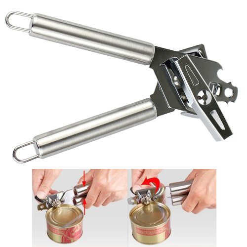 ZICOME Stainless Steel Manual Tin Can Opener with Easy Turn Handle - 3 in 1 Tool with Bottle Opener Soda Tab Lifter