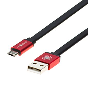 ApocSun High Speed Flat Micro USB 2.0 A Male to Micro B Sync and Charging Cable - Black/Red (2 Pack)