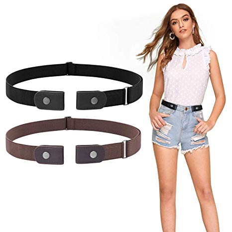 No Buckle Women Stretch Belt Plus Size Buckle Free No Show Invisible Belt for Jeans Pants Set of 2