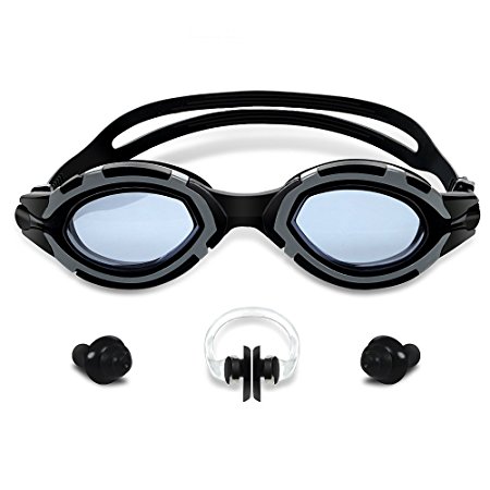 Turata Swim Goggles No Leaking Anti Fog UV Protection with Goggles Case, Ear Plugs and Nose Bridge for Adult Men Women