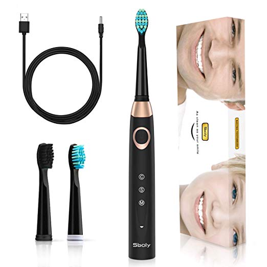 Sonic Electronic Toothbrush with 3 Optional Modes, 4 Hours Fast Charge 30 Days Use Rechargeable Toothbrush for Adults and Kids, Waterproof and Quiet Design, Teeth Whitening Gum Cleaning by Sboly