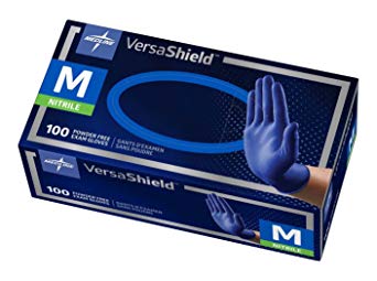 Medline VersaShield Nitrile Exam Gloves, Extra Thick 5.5 mil, Disposable, Powder-Free, Cobalt Blue, Medium, Box of 100