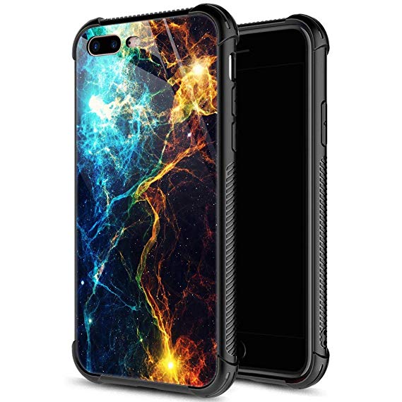 iPhone 8 Case,9H Tempered Glass iPhone 7 Cases Galaxy Nebula Pattern for Men Boys,Soft Silicone TPU Bumper Case for iPhone 7/8 inch 4.7 Galaxy Nebula