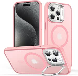 ESR for iPhone 15 Pro Max Case, Compatible with MagSafe, Military-Grade Protective Case, Built-in Stash Stand Phone Case, Scratch-Resistant Back Cover, Classic Series,Frosted Pink