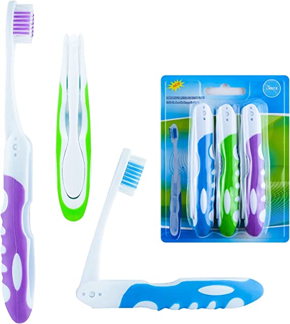 Travel Toothbrush, On The Go Folding Feature, medium bristle brushes (2 pack) 3 Pack