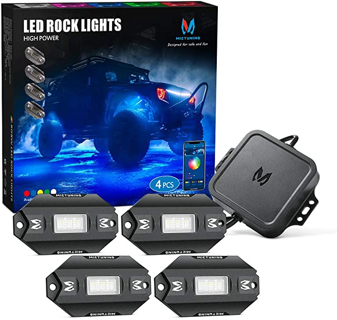 MICTUNING C1 4 Pods RGBW LED Rock Lights - Multicolor Underglow Neon Light Kit with Bluetooth Controller, Music Mode