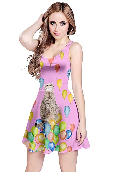 CowCow Womens Cute Cats Dogs Animals Pet Pug Pulldog Swan Bird Tiger Sleeveless Dress, XS-5XL