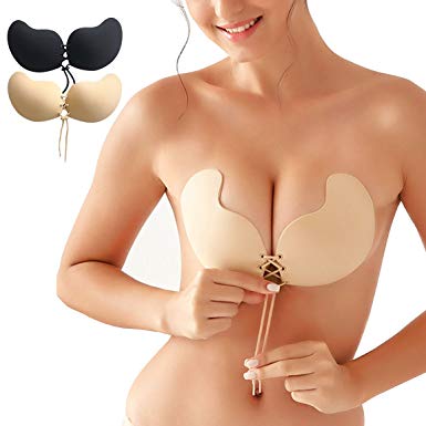 ASIMOON Self Adhesive Bra,Strapless Backless Invisible Push Up Silicone Bra 2Pack