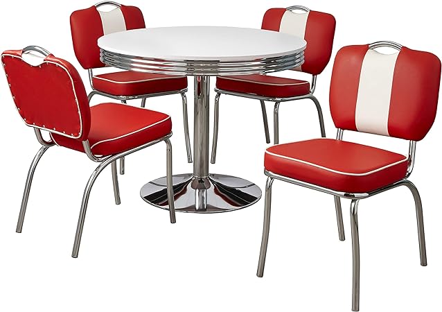 Target Marketing Systems Ludlow Modern Retro Style Dining Room Set, 5 Piece, White/Red