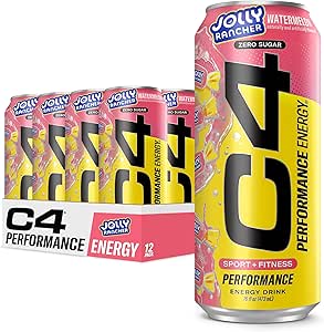 Cellucor C4 Performance Energy Drink | JOLLY RANCHER Watermelon | Zero Sugar Carbonated Preworkout Energy | 200mg Caffeine with Beta Alanine | 16 Fl Oz (12 Pack)