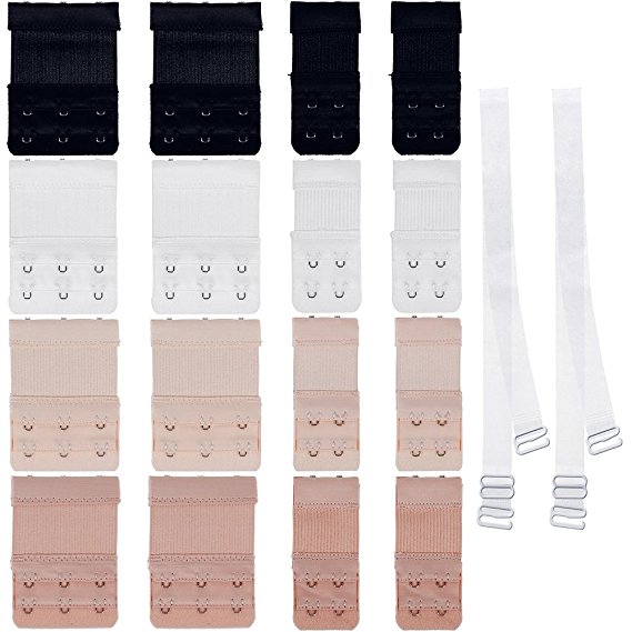 Rovtop 16 Pcs Bra Strap Extenders Extensions Set 2 and 3 Hook, 4 Color