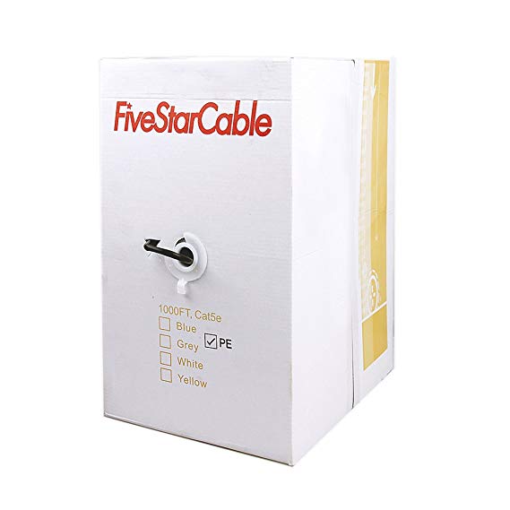 Five Star Cable Cat5e 24AWG 1000 Ft Outdoor UV Rated UTP Ethernet Lan Network CCA ETL Listed Easy Pull Box Cable - BLACK (1000 Ft)