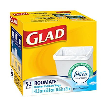 Glad Roomate Easy-Tie Kitchen Catchers Garbage Bags with Febreze Freshness, 52ct