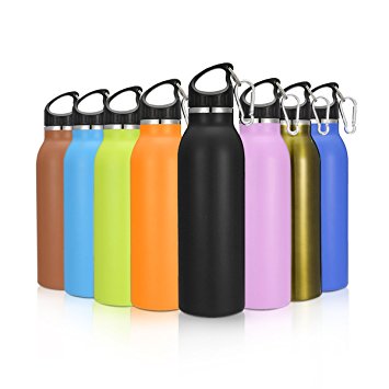 KINGSO 20oz Insulated Vacuum Flask Outdoor Sports Water Bottle, Standard Mouth BPA-Free Stainless Steel for Hot and Cold Beverages, Cap with Carabiner Clip Ideal for Camping/Hiking//Travel