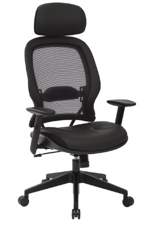 SPACE Seating Professional AirGrid Dark Back and Padded Black Eco Leather Seat 2-to-1 Synchro Tilt Control Adjustable Arms and Tilt Tension with Nylon Base Executives Chair with Adjustable Headrest