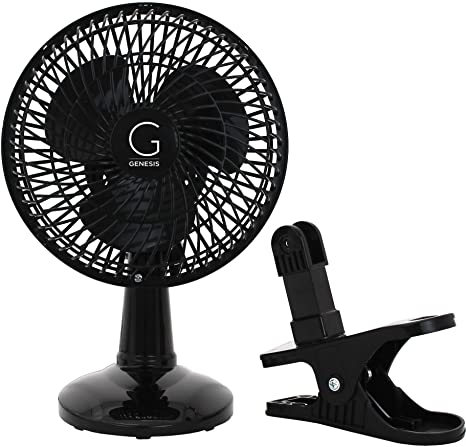 Genesis 6-Inch Clip Convertible Table-Top & Clip Fan Two Quiet Speeds - Ideal For The Home, Office, Dorm, More Black