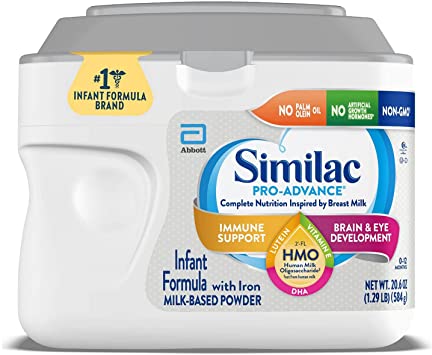 Similac Pro-Advance Infant Formula with Iron, with 2’-FL HMO for Immune Support, Non-GMO, Baby Formula Powder, 20.6-Ounce Tub