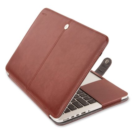 Mosiso MacBook Pro 15 inch Sleeve Case with Retina Display (NO CD-ROM Drive), Premium PU Leather 15.4 Folio Case Cover with Stand Function (Models: A1398) (Brown) with One Year Warranty