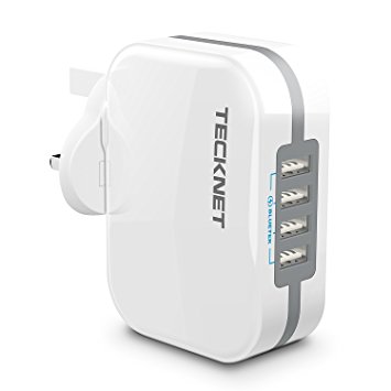 TeckNet 4 Port USB Wall Charger PowerZone C4 Universal USB-C AC Power Adapter 36W/5V 7.2A With BLUETEK Smart Charging Technology For Apple iPad,iPad Mini, iPad Pro,iPhone,Samsung Galaxy,Nexus,More Mobile Phones & Tablets