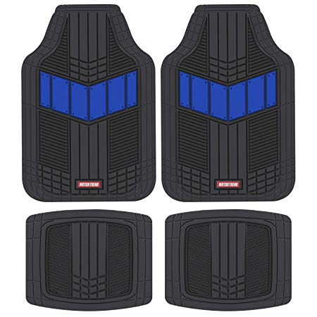 Motor Trend MTX101 Blue DualFlex Two-Tone Rubber Car Floor Mats for Automotive SUV Van Truck Liners - Channel Drainer All Weather Protection