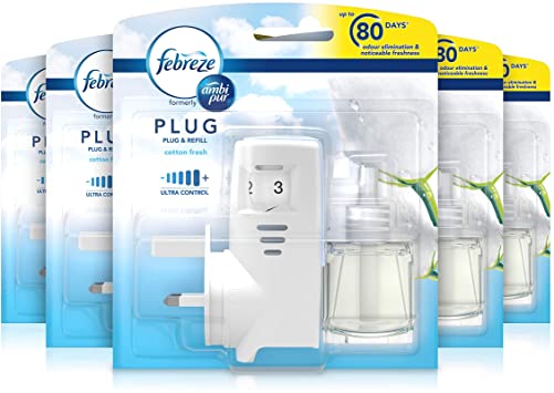 Febreze Ambi Pur Air Freshener Plug-In Diffuser Refill Starter Kit, Odour Eliminator, Cotton Fresh, 100 ml, (20 ml x 5)