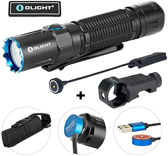 OLIGHT M2R Warrior Pro 1800 Lumens USB Magnetic Rechargeable Dual Switches Tactical Flashlight, 300 Meters Throw, Powered by 5000mAh 21700 Battery, Remote Pressure Switch and E-WM25 Mount Included