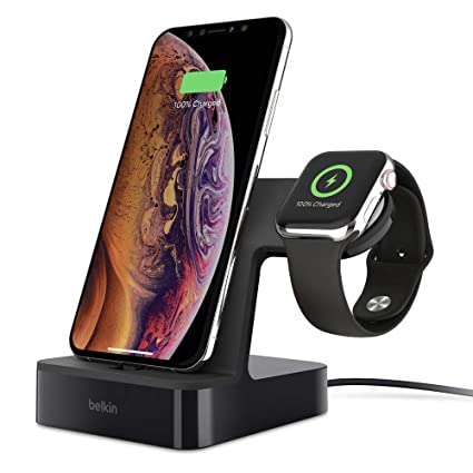 Belkin Powerhouse Charge Dock for Apple Watch   iPhone Charging Dock for iPhone Xs, XS Max, XR, X, 8/8 Plus and More, Apple Watch Series 4, 3, 2, 1 (Black)